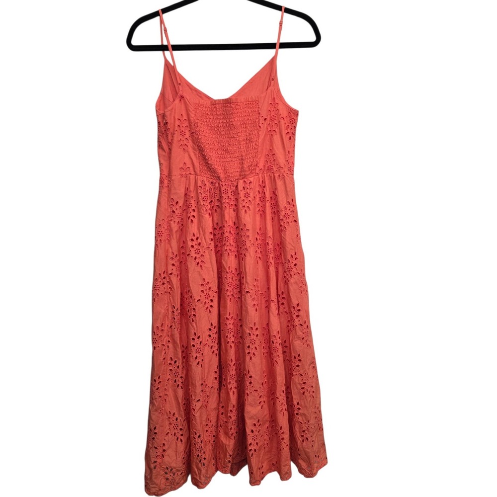 Old Navy Coral Eyelet Embroidered Midi Dress Sz S Cottagecore‎ Coastal Vacation - Picture 5 of 8
